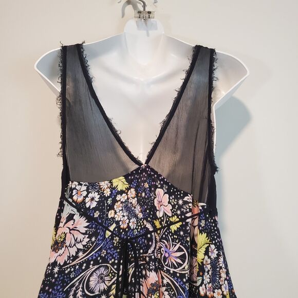 Free People Intimately Dress Medium Black Floral Longwood Slip Fairy Whimsy Boho - Picture 8 of 15
